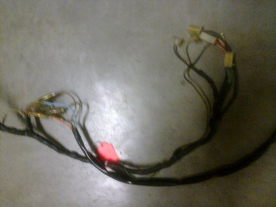 de conectie zie je links (deze kabel gaat naar het achterlicht en pinkers) en rechts de fichkes voor de batterij